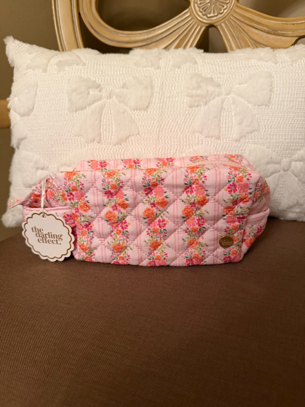 The Darling Effect Quilted Floral Pink Cosmetic Pouch NWT